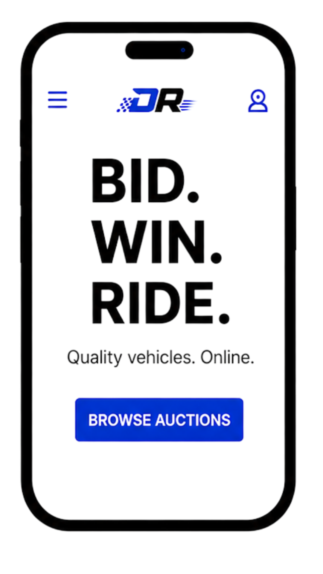 DreamRides mobile app display — Bid, Win, Ride